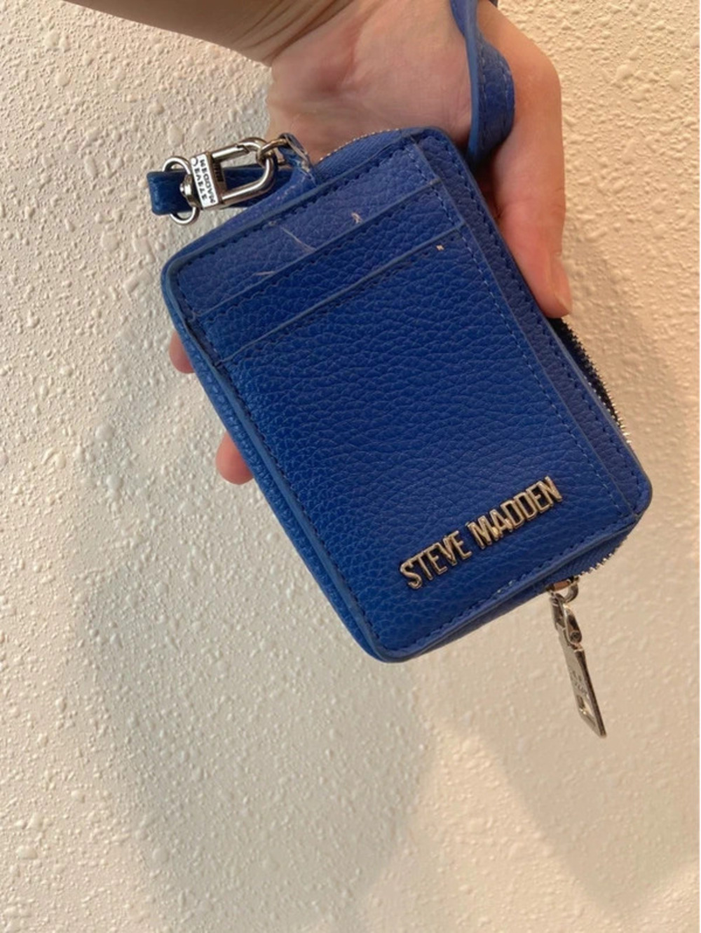 Steve Madden Hand Clutch Coin Purse Wallet Blue Leather Pebbled